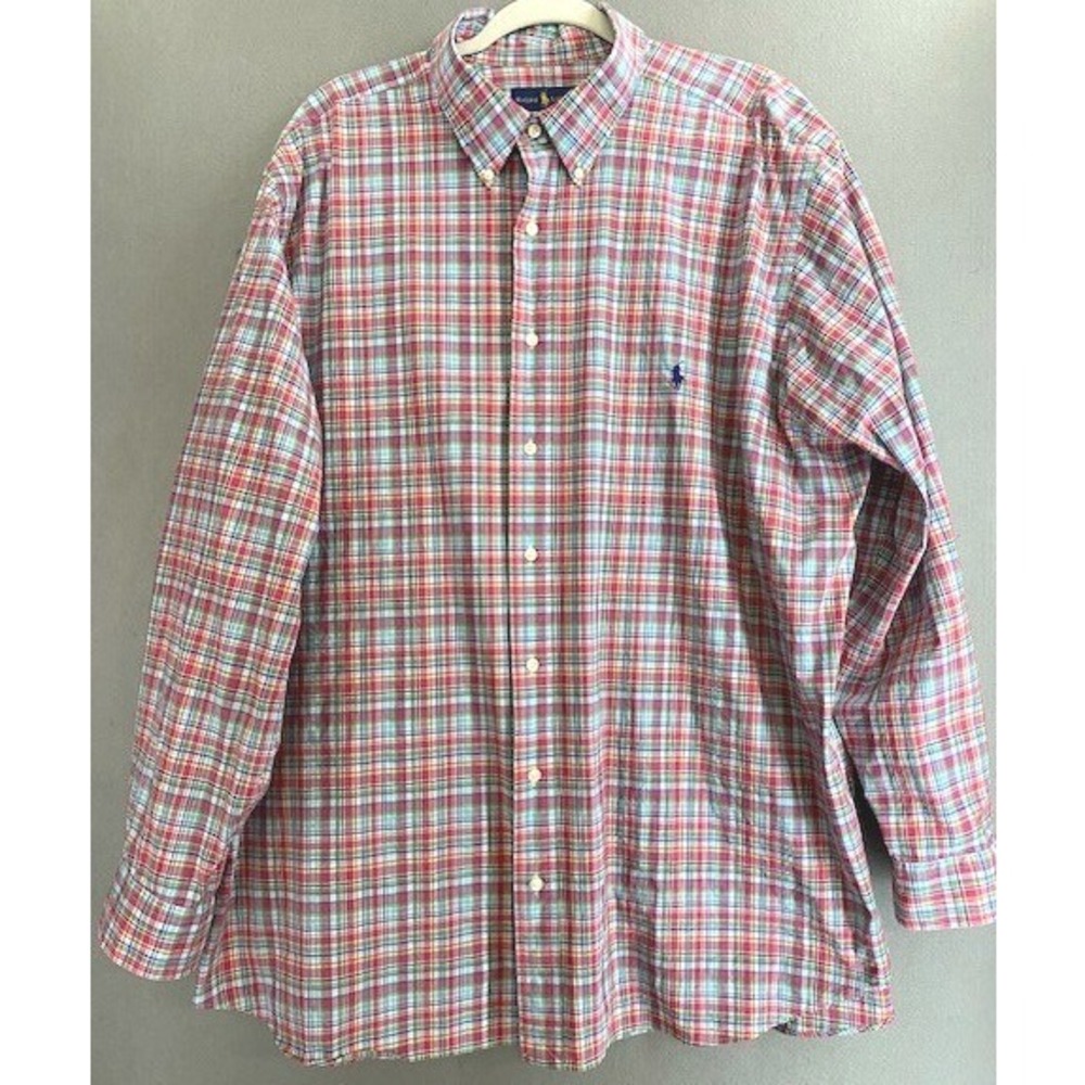 Ralph Lauren Mens 2XB Plaid Button Poplin Cotton Shirt‎ Multi Logo